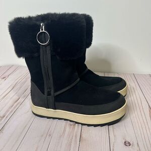 UGG by Koolaburra Tynlee Black Suede Leather Faux Fur Lined Zip Up Boots Winter